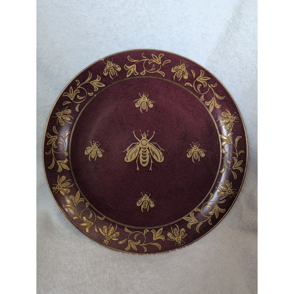 Andrea by Sadek Bee Plate Burgundy Gold Decorative 10"
